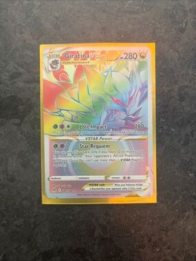 Pokemon Giratina VSTAR Rainbow Holo Card - Yellow Border